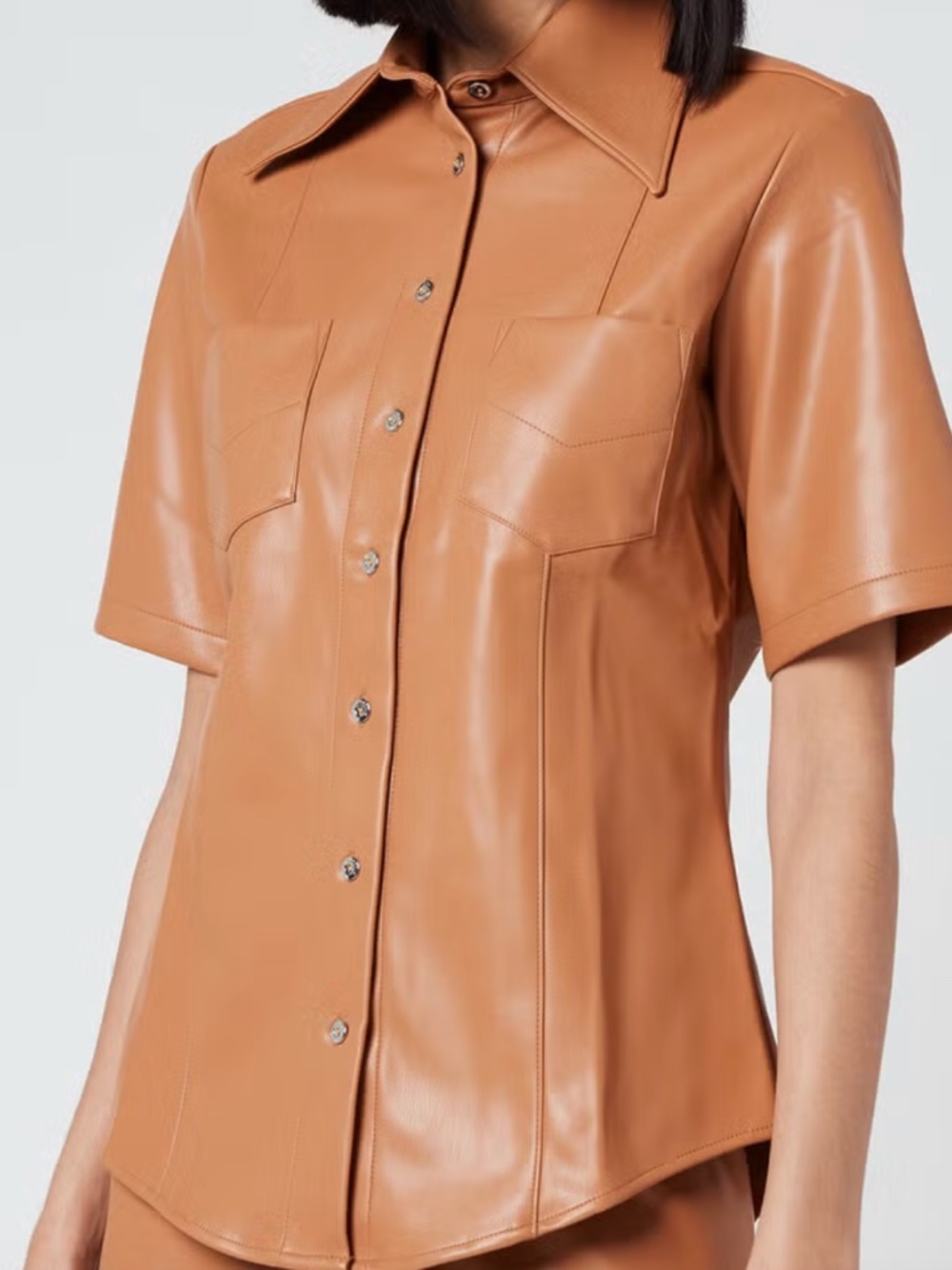 Simon Miller Bandera Vegan Leather Short Sleeve Shirt Size S